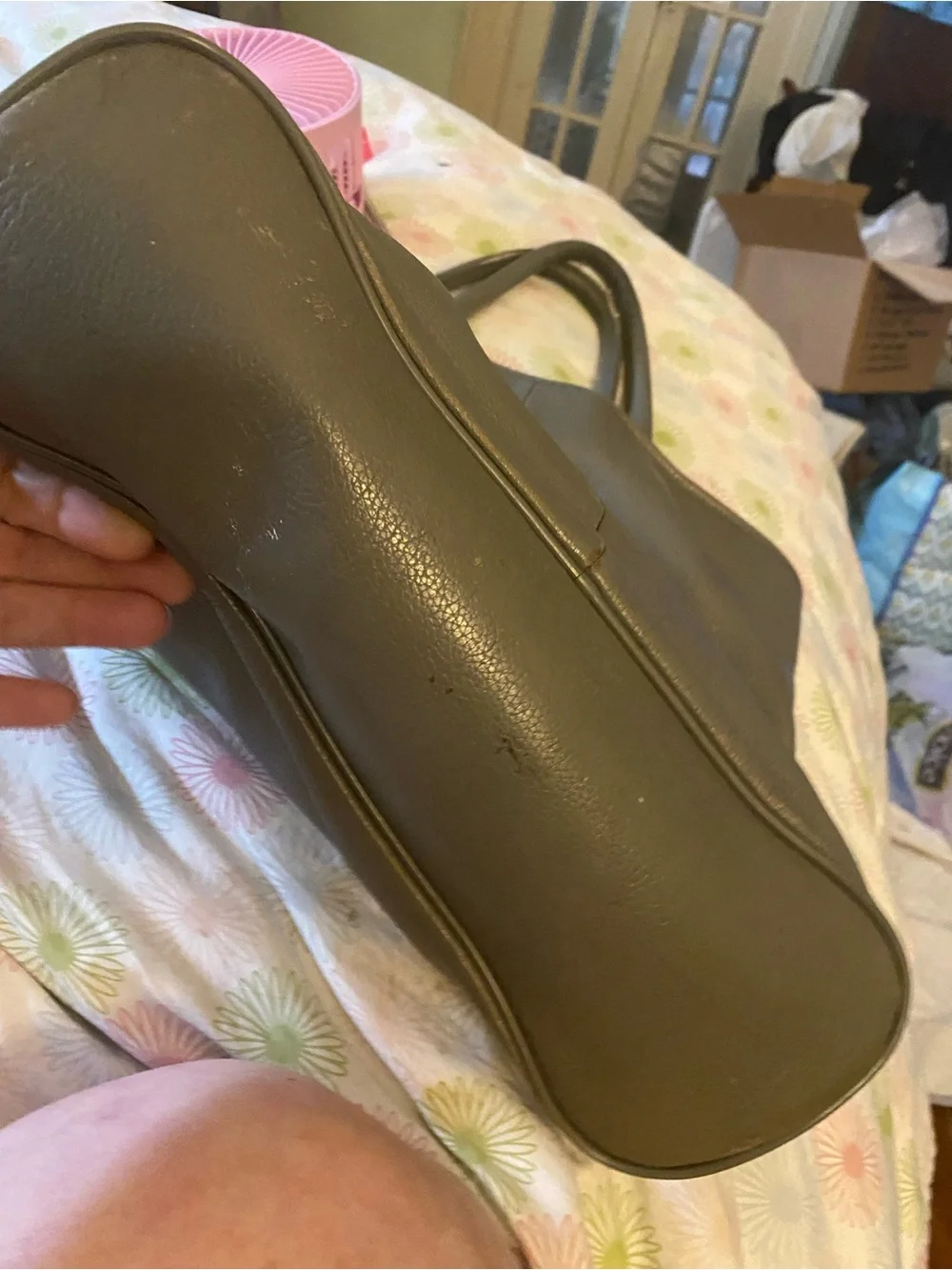 Tory Burch Olive Greenish grey Pebbled Leather Tote with Gold Hardware